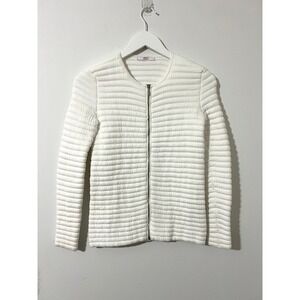 Leggiandro White Made in Italy Textured Knit Zip Front Cardigan Jacket Size S‎